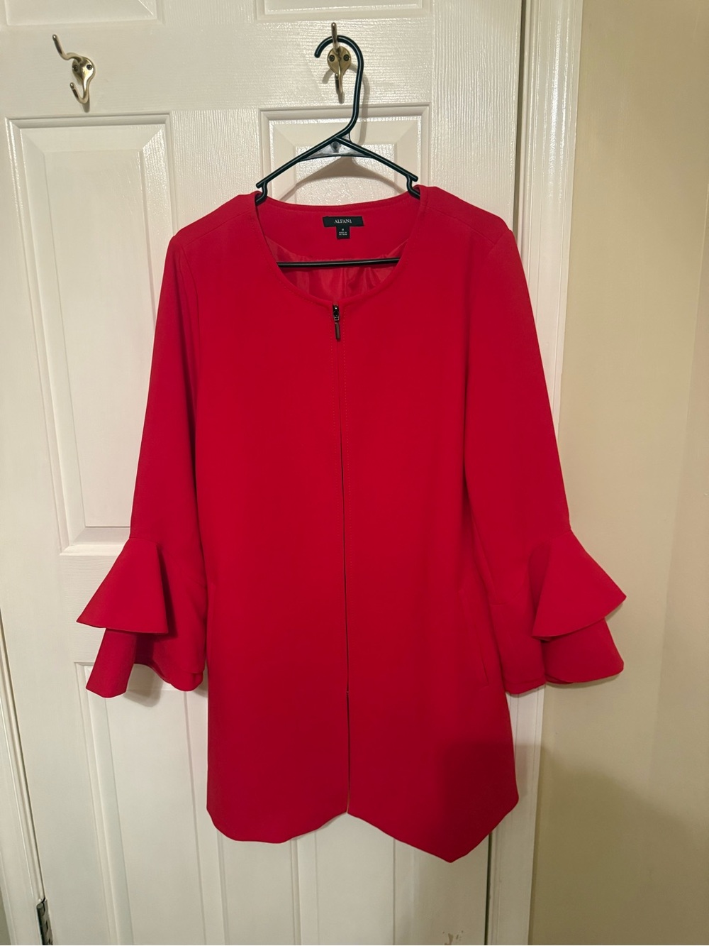 Alfani Bright Red Zip-Front Tunic with Ruffle Bell Sleeves
